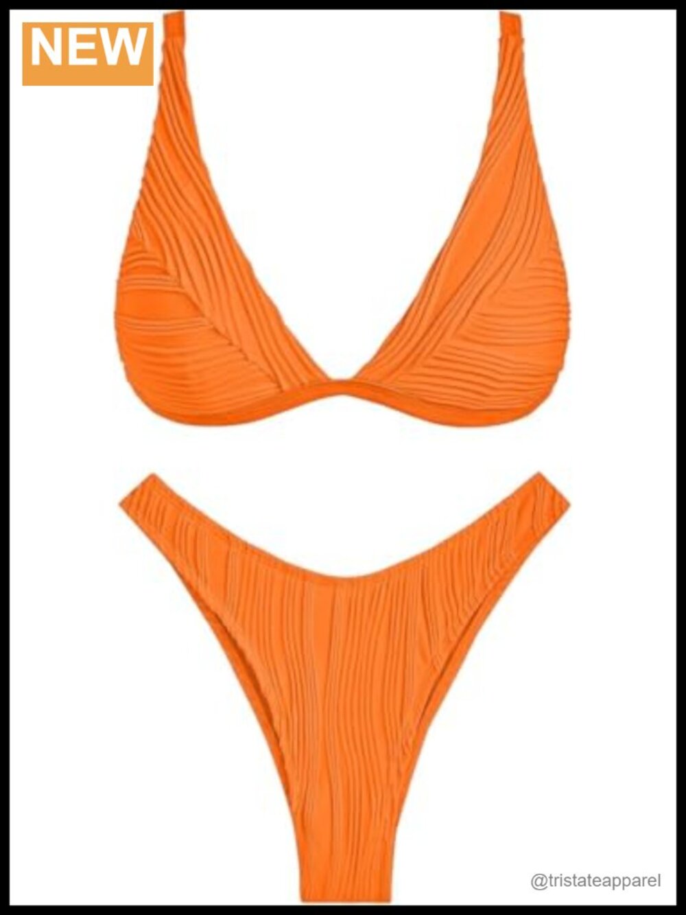 ZAFUL Textured Bikini Set Plunging Neck Cheeky High Waisted 2 Piece Swimwear